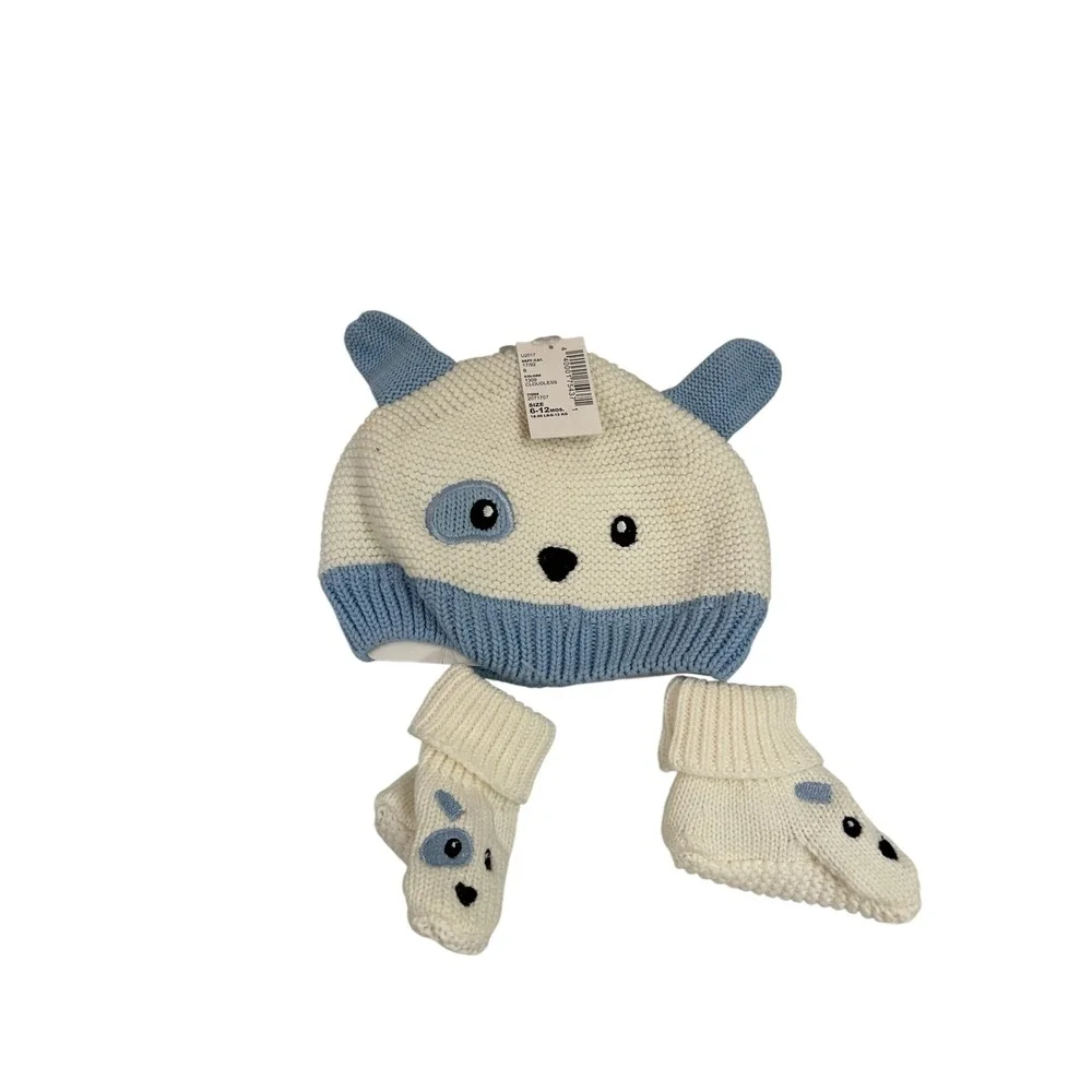 The Children's Place Beanie Bootie Set 6-12M Blue White Puppy Dog Baby Kids